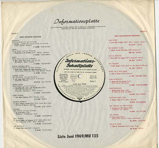 Albumcover TELDEC Informations-Schallplatte - 1969/6 Informationsplatte Liste Juni 1969 / MU 135